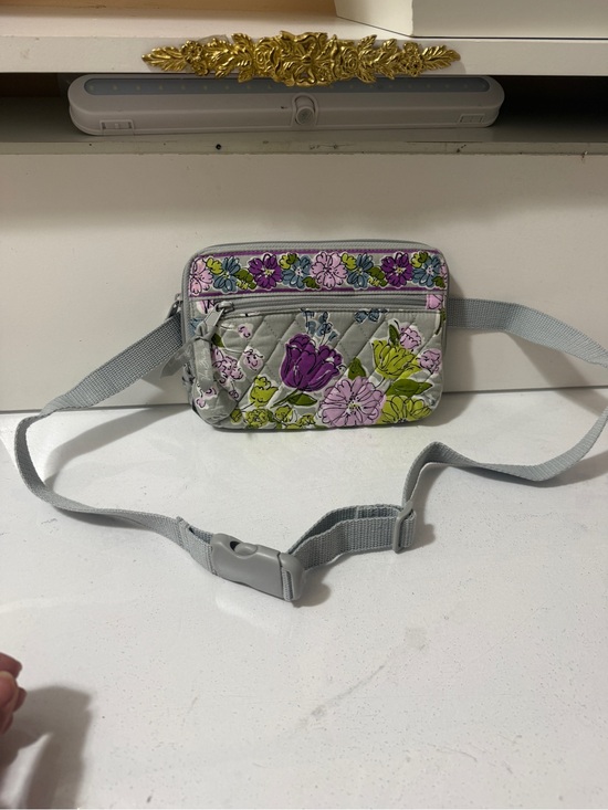 Vera Bradley Handbags - Vera Bradley Floral Quilted Crossbody Belt Bag - Gray with Purple & Green